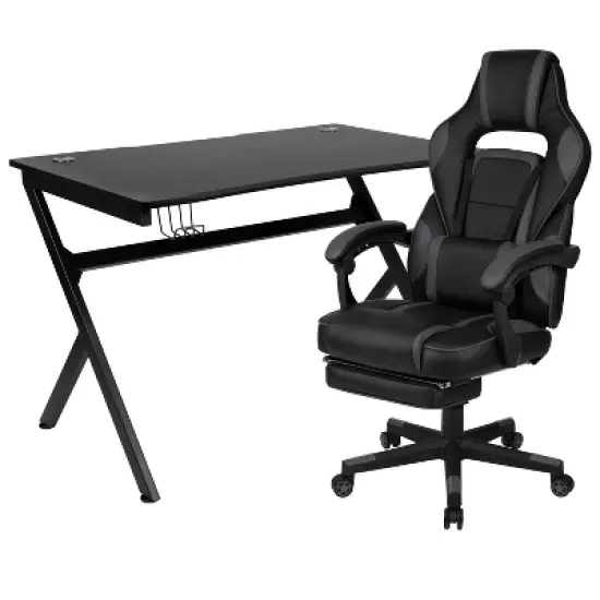 Flash Furniture Gaming Desk with Cup Holder/Headphone Hook/2 Wire Management Holes & Reclining Back/Arms Gaming Chair with Footrest image {14}