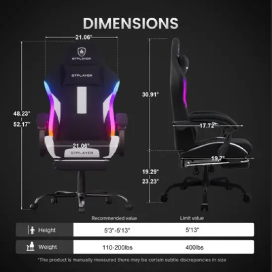 GTPLAYER RGB Ergonomic Gaming Chair with Footrest, Lumbar Support, Breathable Computer Chair with Pocket Spring Cushion, Chairs for Adults image {10}