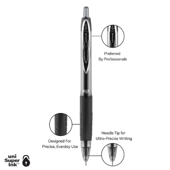 uni-ball uniball 207 Needle Retractable Gel Pens Medium Point 0.7mm Black Ink Dozen (1736097) image {7}