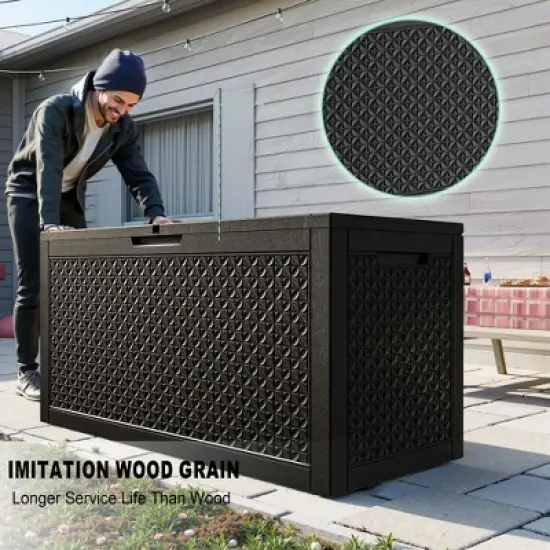 Kumasinova 100 Gal Oversized Storage Deck Box for Outdoor Use,All Weather PP Resin,Garden Seat Storage Box,Waterproof & KD Design,Black image {3}