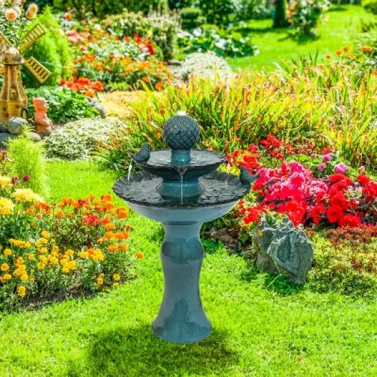 Sunnydaze 27"H Electric Ceramic 2-Tier Resting Birds Outdoor Water Fountain image {13}