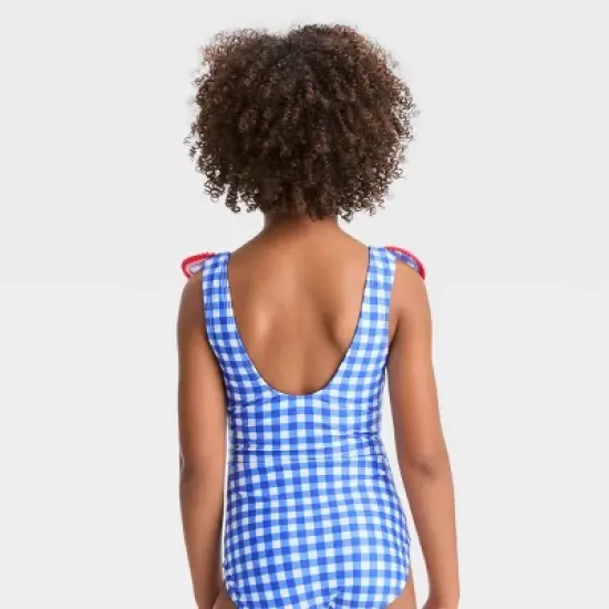 Girls' Gingham Check One Piece Swimsuit - Cat & Jack&trade; Blue image {2}