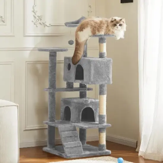 Kumasinova 54" Multi-Level Cat Tower with Scratching Posts,Cat Tree with Condos&Ladder,Cat Tree Tower with Plush Perch,Cat Furniture for Play and Rest image {6}