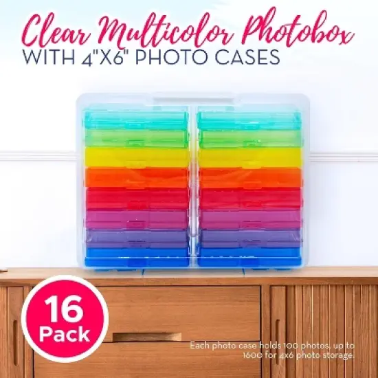 4E's Novelty 16 Pack Clear Multi-color Photo Box with 4x6 Photo Cases and Multicolor Photo Box image {5}