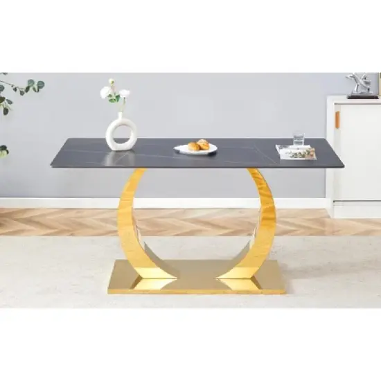 INFURNIC Patio End Tables Modern Marble Style Rectangular Casual Side Table for Small Space, Apartment, Studio,  Black, 63"*31.5"*30" image {5}