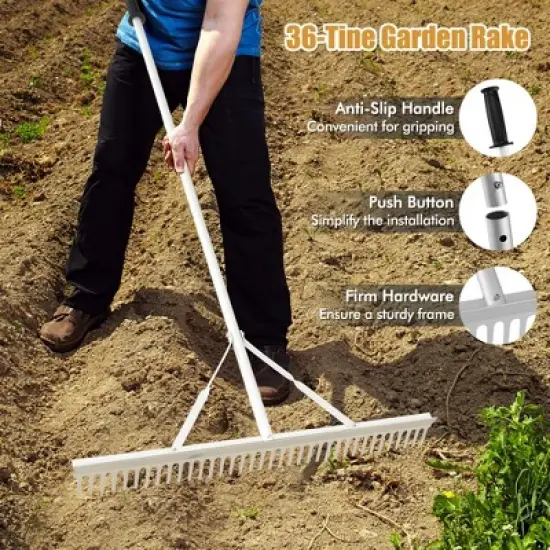 Costway Landscape Rake with 36" Head & 68" Handle Heavy-Duty Aluminum Leaf Rake for Lawns image {7}