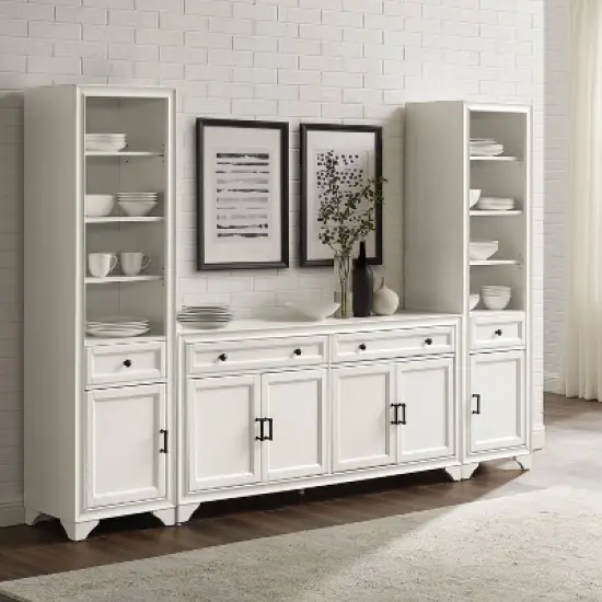 3pc Tara Sideboard and Bookcase Set Distressed White - Crosley image {1}