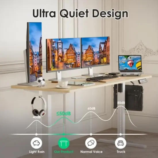 Lirago Brown Electric Standing Desk 55x24 Splice Board Carbon Steel Frame 170LB Capacity Height Adjustable image {3}