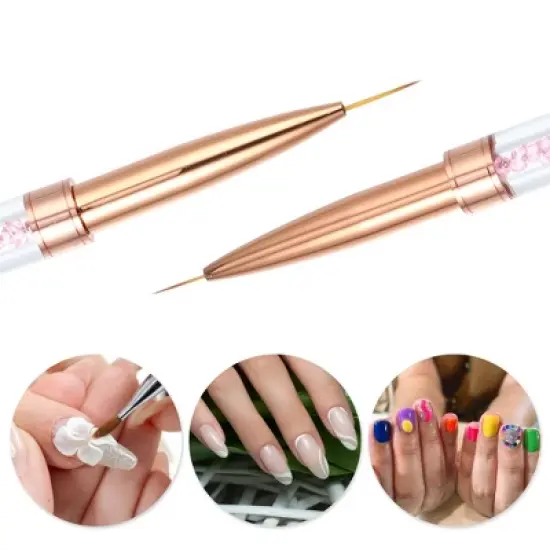 Unique Bargains Nail Art Liner Brushes Nails Gel Polish Painting Nail Art Design Brush Pen Set Nail Dotting Drawing Pen Rose Gold Tone image {1}