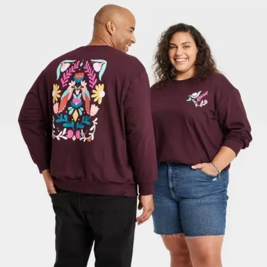 Latino Heritage Month Adult Pullover Sweatshirt - Burgundy Floral image {4}