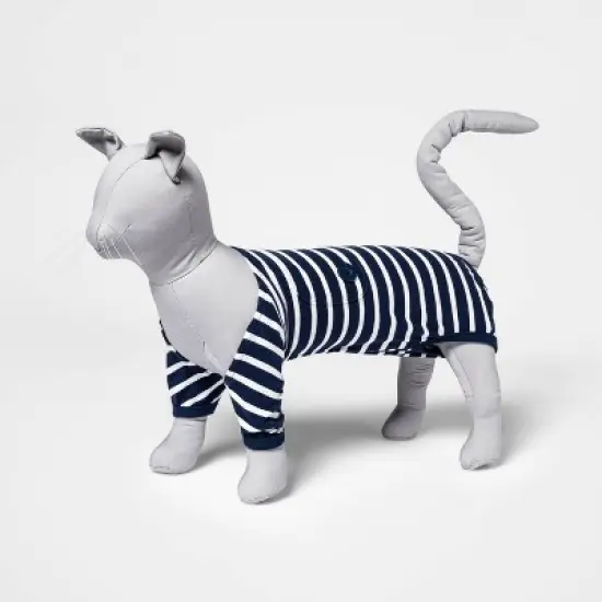 Striped Dog and Cat Matching Family Pajamas - Navy image {4}