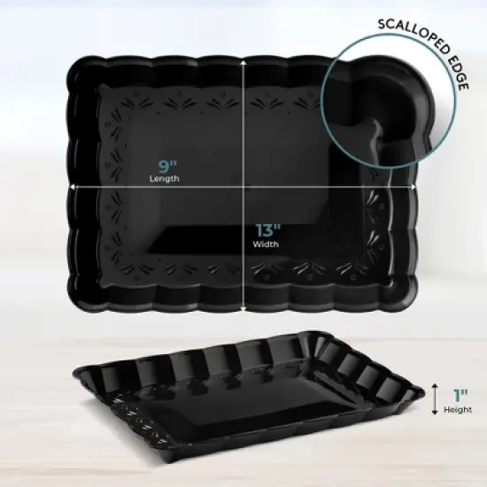 Posh Setting Black Rectangular Serving Tray with Scalloped Edge - 4 Count image {3}