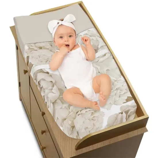 Sweet Jojo Designs Girl Changing Pad Cover Peony Floral Garden Taupe and Ivory image {2}