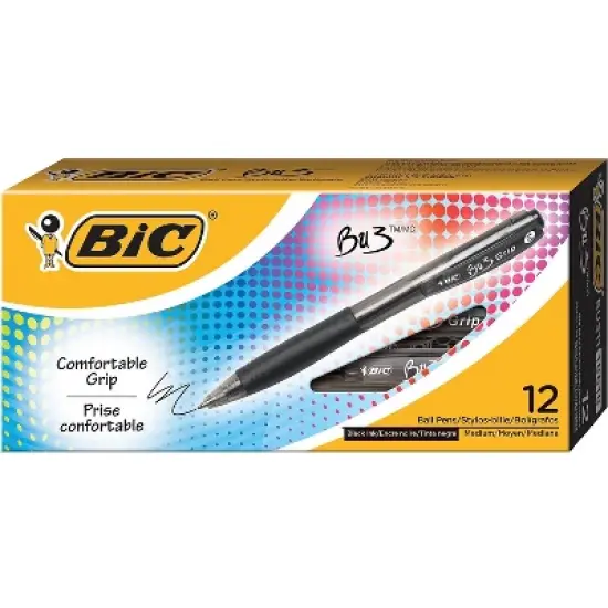Bic BU3 Retractable Ballpoint Pen Bold 1.0mm Black Dozen BU311BK image {4}