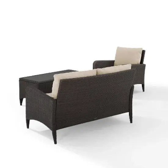 Kiawah 3pc Outdoor Wicker Conversation Set Sand - Crosley image {2}