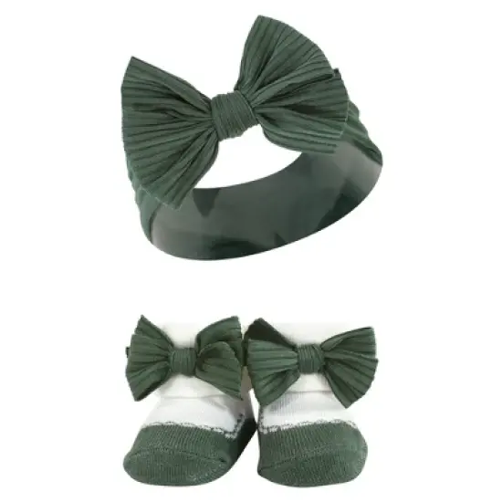 Hudson Baby Infant Girl Headband and Socks Giftset, Purple Green, One Size image {2}
