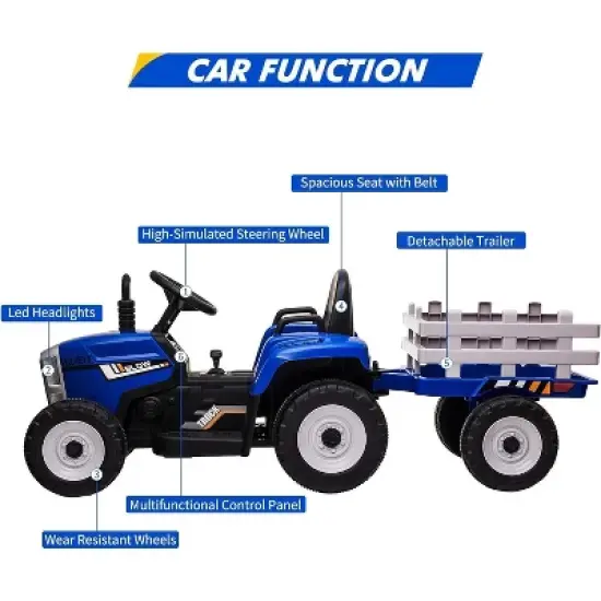 12V 25W Kids Powered Electric Tractor, Toddler Ride On Car w/Remote Control, LED Headlights, Gear Shift, MP3 Player USB Port for Kids 3-6 Years image {6}
