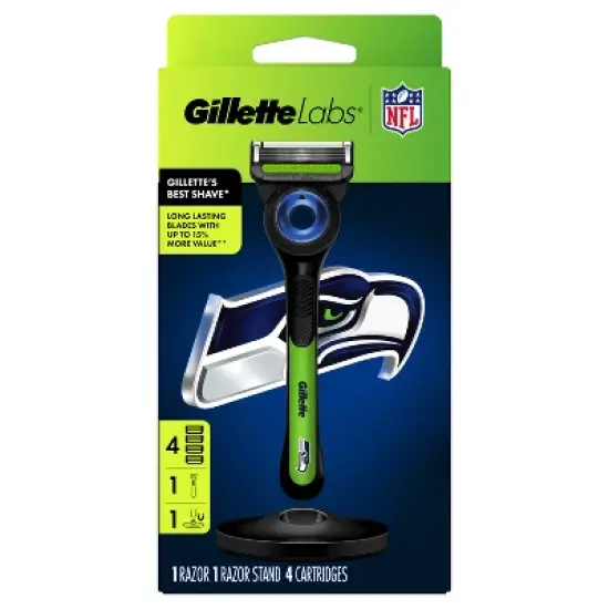 Gillette Labs Men's Special NFL Seahawks Edition Shaving Razor with 4 Refills and Magnetic Stand image {1}