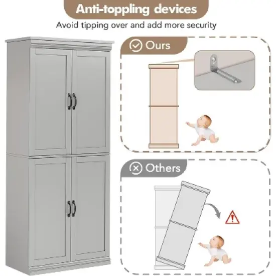 70" Tall Kitchen Pantry Cabinet with Doors and Adjustable Shelves, Freestanding Cupboard, Tall Storage Cabinet for Dining Room, Living Room image {4}