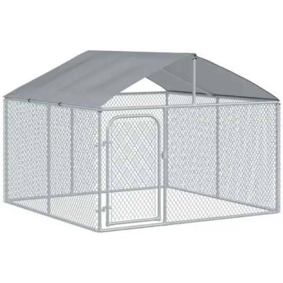 PawHut Outdoor Metal Dog Kennel, Pet Playpen with Steel Lock, Mesh Sidewalls and Cover for Backyard & Patio image {7}