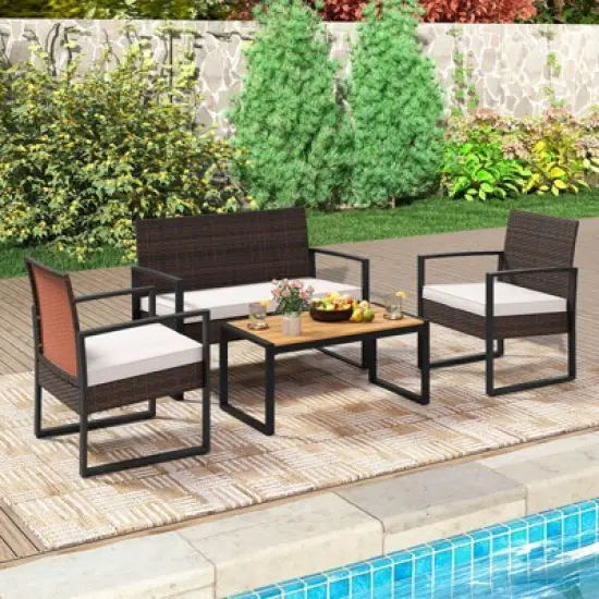 Costway 8 Piece Patio Furniture Set with Cushioned Chairs & Wood Plastic Coffee Table image {3}