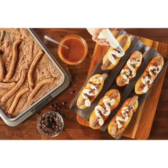 Anolon Advanced Bakeware Three Channel Nonstick Baguette Tray Gray: Steel French Bread Pan, Even-Heating, Dishwasher-Safe image {1}