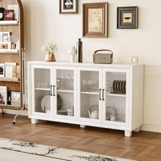 Famapy Modern Minimalist Kitchen Pantry with Glass Doors,Buffet Sideboard Cabinet,Large-Capacity Zoned Storage,Multi-use for Dish & Food Storage image {2}