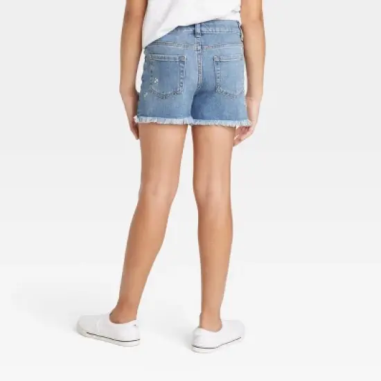 Girls' Embroidered Mid-Rise Jean Shorts - Cat & Jack&trade; Medium Wash image {1}