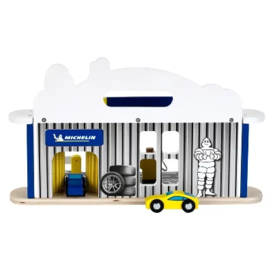 Theo Klein Michelin Car Service Station Kids Wooden Toy Playset with 2 Cars, 2 Fuel Pumps, and Car Wash Station for Ages 3 and Up image {3}