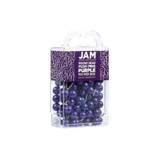 JAM PAPER Round Head Push Pins Purple 100/Pack (346RTPU) image {1}