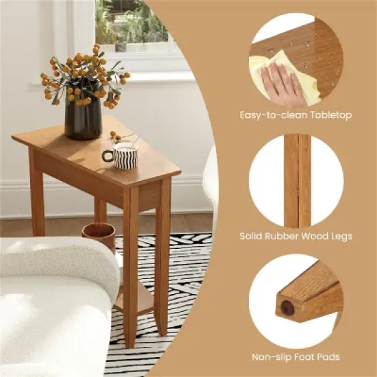 MOEPISY 2 Tier Wedge Narrow End Table with Storage Shelf and Solid Wood Legs image {9}