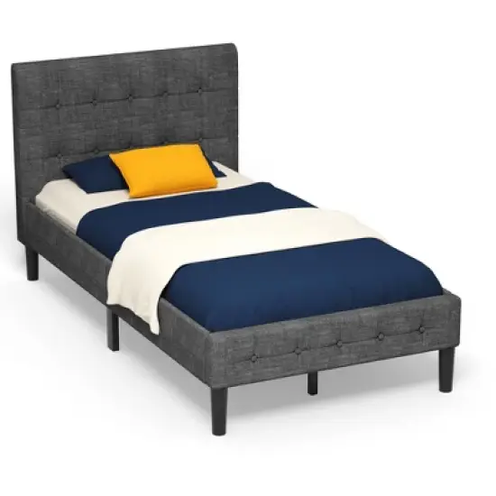 Costway Twin Upholstered Bed Frame Button Tufted Headboard Mattress Foundation image {8}