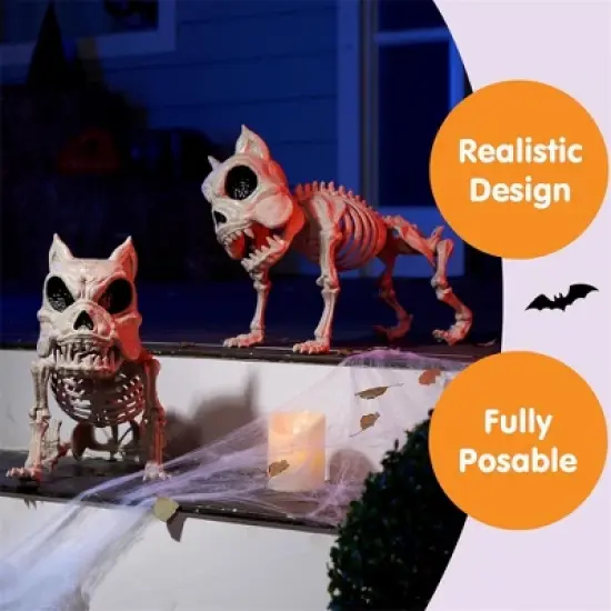 Joyfy 2 PCS 16" Halloween Decoration Dog Puppy Skeleton Full Body Posable for Spooky Scene Decor Halloween Party Favors Haunted House Graveyard Props image {5}