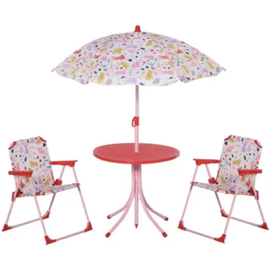 Outsunny Kids Folding Picnic Table and Chair Set Shark Pattern Outdoor Garden Patio Backyard with Removable & Height Adjustable Sun Umbrella image {8}