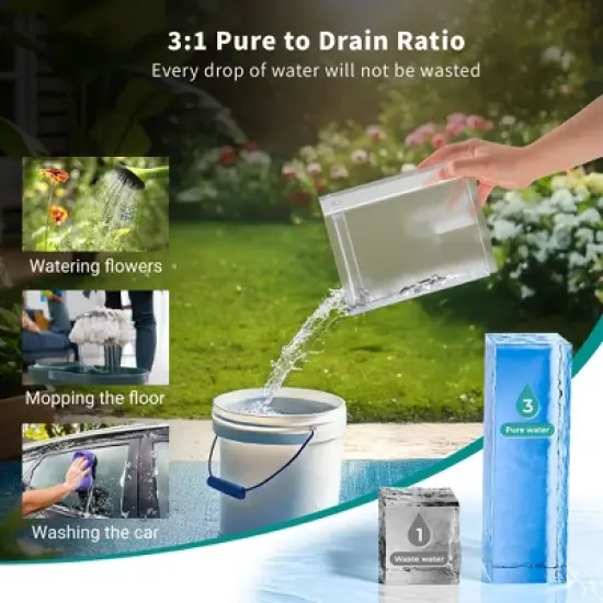 Ecoviva 200G Countertop Reverse Osmosis Water Filtration System with 5 Stage Filtration 3:1 Pure to Drain, TDS Monitor, Faster Delivery Flow image {6}