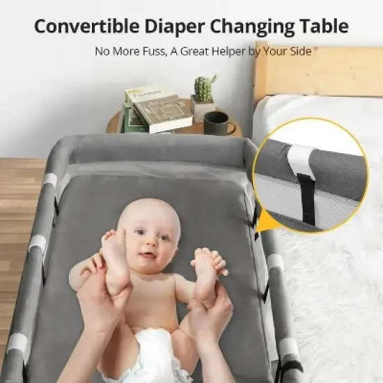 GOTGELIF 4-in-1 Baby Bassinet Crib with Adjustable Height, Bedside Sleeper, Changing Table & Mosquito Net image {8}