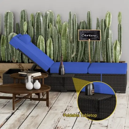 Outdoor Patio Chaise Lounge Chairs Set of 2, PE Wicker Pool Recliners with Adjustable Backrest, Storage Shelf and Cushions image {2}