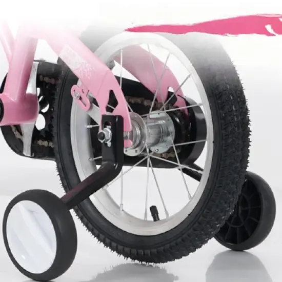 DSVIMOY 18 inch Sporty Kids Bike with Training Wheels and Stand Adjustable Saddle for Boys and Girls Aged 5-10 Years, Pink, 46.4"*20.3"*30.8" image {4}