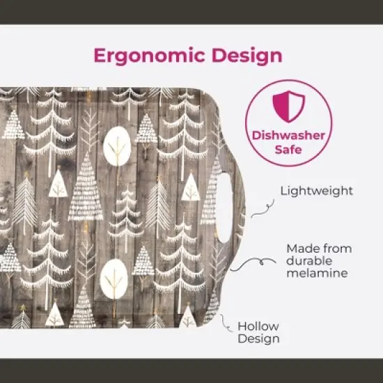 Pimpernel Wooden White Christmas Sandwich Tray (19" x 11.6") - Melamine Serving Platter with Rustic Wood Effect - Dishwasher Safe Serving Tray image {5}