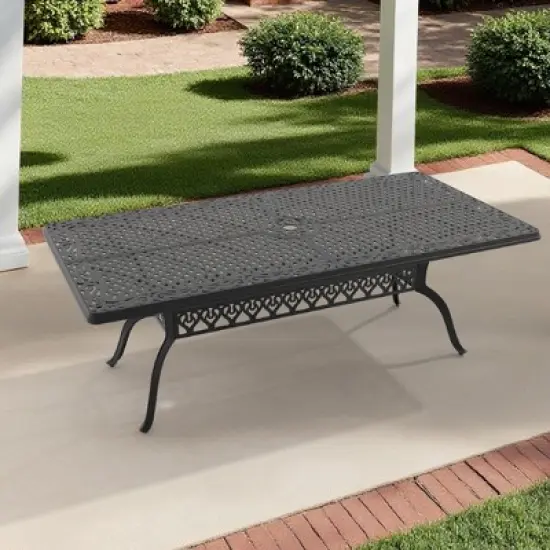 Cast Aluminum Patio Dining 82.68'' L x 41.34'' W Rectangular Table with a 1.88-inch Umbrella Hole image {2}