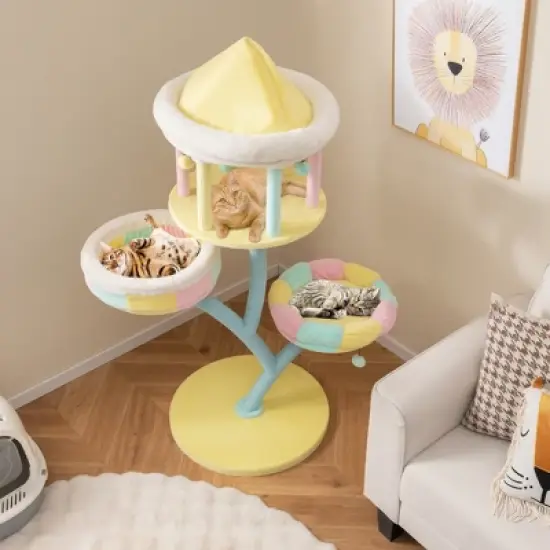 Costway Multi-Layer Cat Tree Cat Tower with Open Condo 2 Removable Perches Dangling Balls image {1}