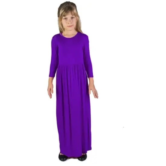 24seven Comfort Apparel Girls Three Quarter Sleeve Pleated Maxi Dress Machine Washable image {6}