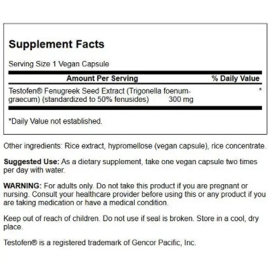Swanson Fenugreek Extract - Featuring Testofen 300 mg 60 Veg Caps image {5}