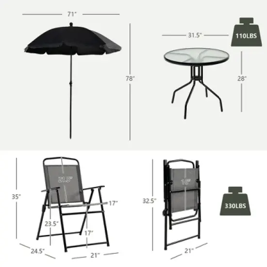 Tangkula 6PCS Patio Garden Dining Set w/ Round Table & 4 Folding Chairs & Umbrella image {3}