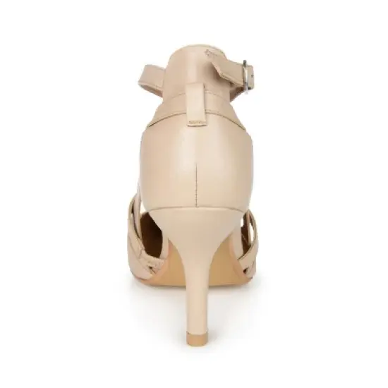 Journee Signature Womens Genuine Leather Vallerie Buckle Mid Heel Almond Toe Pumps image {2}