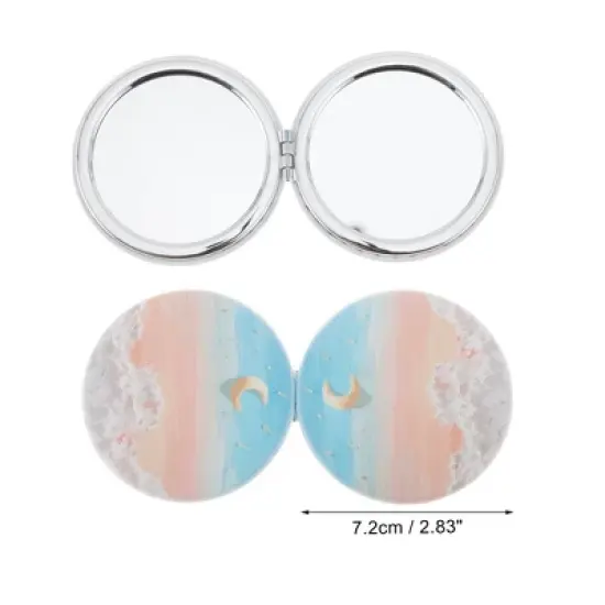 Unique Bargains Round Hand-drawn Makeup Mirror Blue Pink 1 Pc image {1}