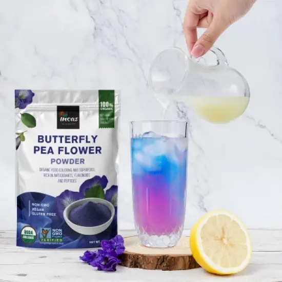 INCAS 100% USDA Organic Butterfly Pea Flower Powder - 4 Ounce | Organic Blue Matcha Tea image {1}