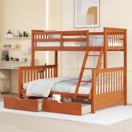 Twin over Full Bunk Bed with Ladders and Two Storage Drawers-ModernLuxe image {13}