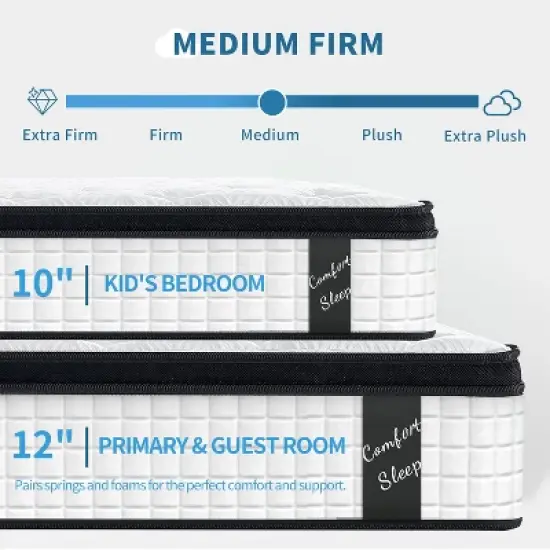 GDFStudio Cliff  Modern 12" Breathable Cool Cover and Memory Foam Hybrid Mattress image {4}