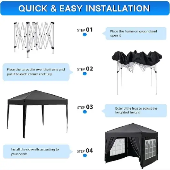 SKONYON 10' x10' Canopy Tent Instant Pop-Up Canopy with 4 Sidewalls for Patio Backyard Garden Party Black image {5}